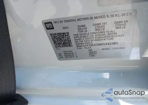 2021 Chevrolet Silverado 1500 4Wd Short Bed Ltz z USA, uszkodzony, nr VIN 3GCUYGED3MG342381